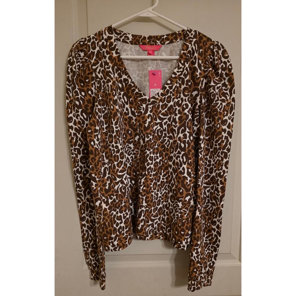 Lilly Pulitzer Jansen V-Neck Sweatshirt Chocolate My Favorite Spot - Picture 2 of 6